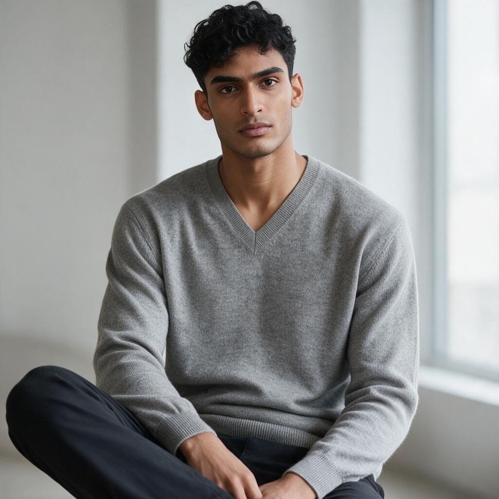 Braemar Mens 100% Pure Cashmere V-Neck Sweater Heather Gray Size Small Unisex